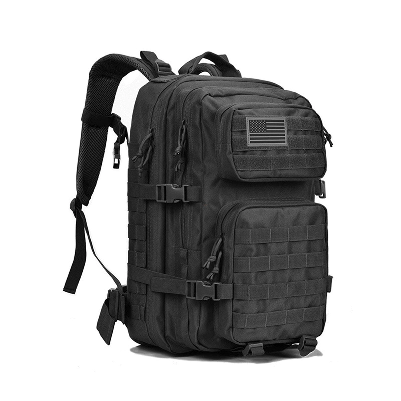 Black military backpack with high quality polyester water resistant