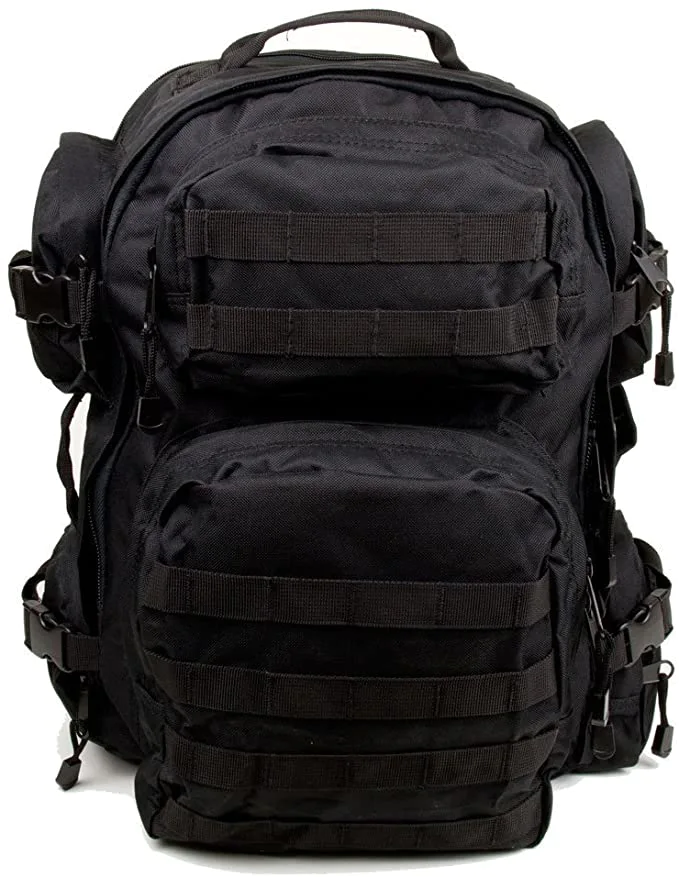 tactical middle-sized heavy duty black backpack