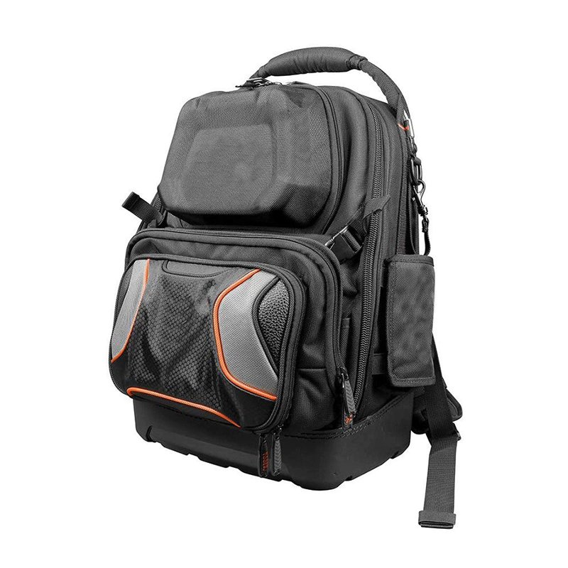1680D polyester PS-J003 black and orange tool backpack with EVA box and EVA bottom