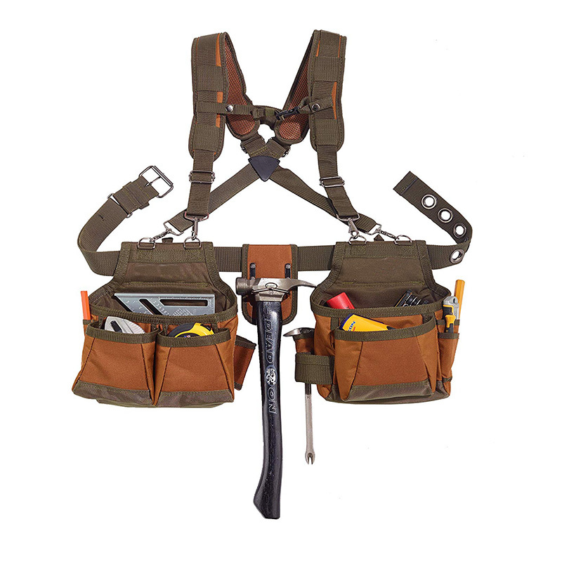 Khaki tool bag TB1914 with 2 main pockets with strong strap and adjustable