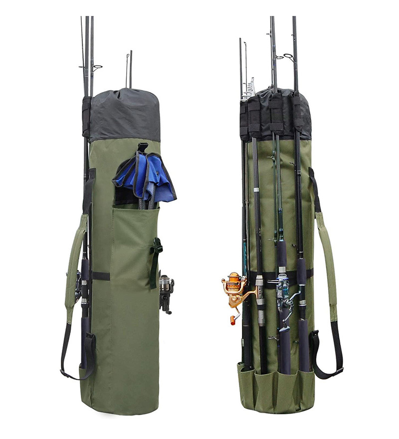 PS-FB2003 Durable Canvas Fishing Rod Reel Organizer Bag Travel Carry Case Bag- Holds 5 Poles & Tackle